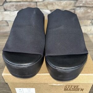 Steve Madden Slinky Platform Wedge Sandal Y2K Black Size EU 38 US 7.5 Italy slip